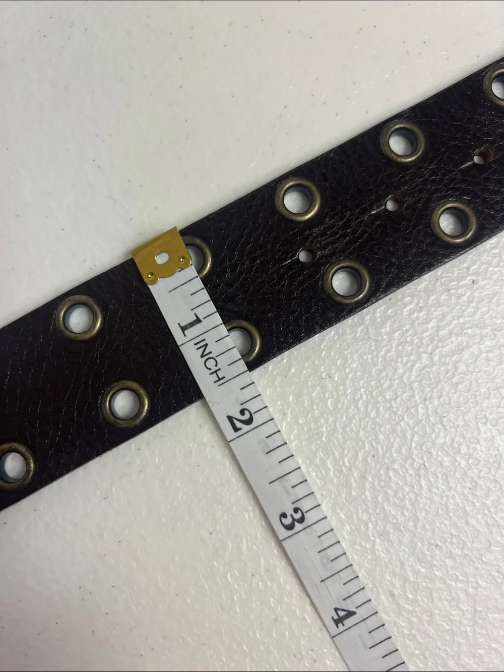 Cabi Sz M Leather Belt Brown Double Grommets Stone/Bead Buckle Vintage